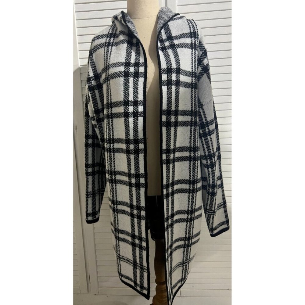 & Me Long Line Jacket White Black Size M/L Check Style - Picture 4 of 12